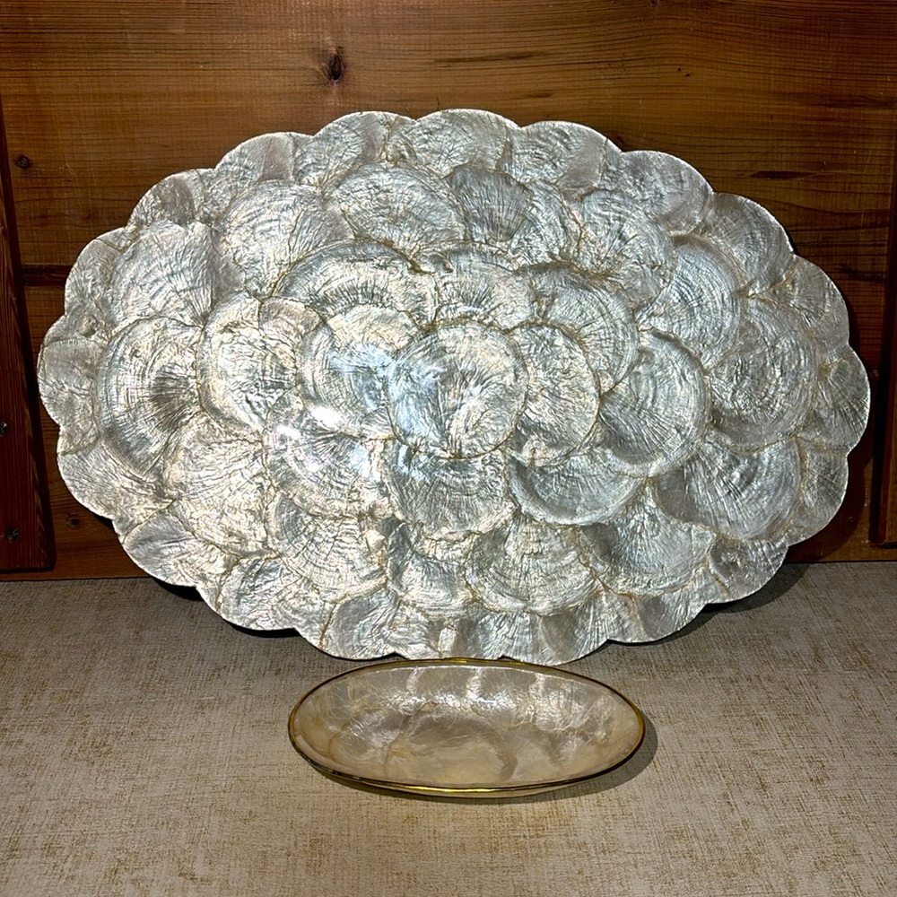 Vintage "Shell-Craft" Capiz Shell Placemat (1) and Capiz Shell Dish